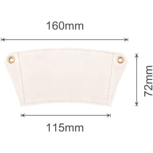 A drink bottle holder made of white leather with two eyelets for straps, featuring a curved design.