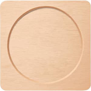A wooden coaster featuring a square shape with a circular center, showcasing natural wood tones.