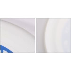 A TPR flyer in white with a blue design detail, featuring a smooth surface and a rounded edge.