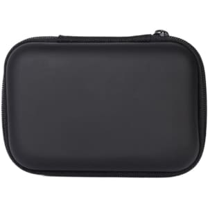 A black medium zipper case, featuring a smooth surface and a zip closure, with a simple design.