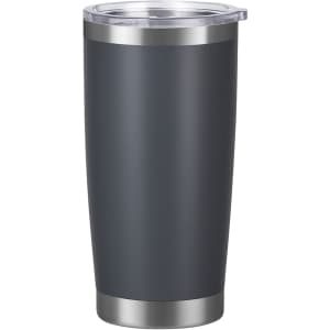 A drink bottle featuring a 600ML stainless steel double wall design in dark grey, with a clear lid and metallic base.