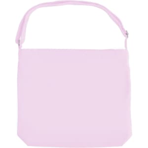A pink canvas tote bag with a long strap, featuring a simple design and no visible branding.