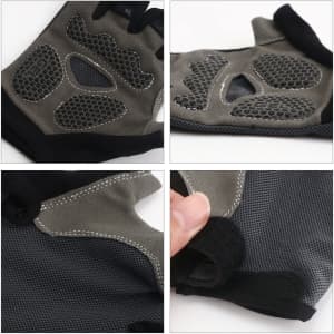 A pair of grey and black anti-slip bike gloves featuring textured grips and a Velcro closure.