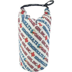 A 2L full colour dry bag with a PVC window, featuring a white background with multicoloured text and a black clip.