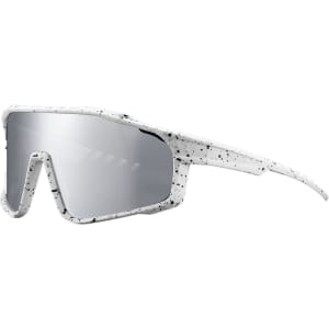 Classic sport glasses in white with a speckled pattern and reflective lenses. Features a distinctive, modern design.