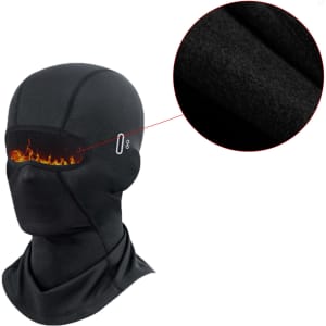 A black Winter Balaclava Cycling Face Mask with a flame design on the eye area, featuring a logo.