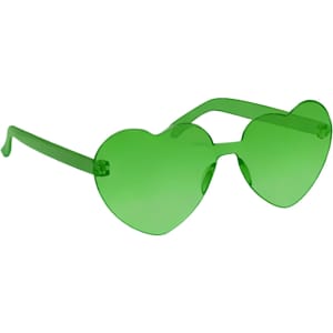 Green heart-shaped sunglasses with a sleek design and large lenses, ideal for adding a fun touch to any outfit.