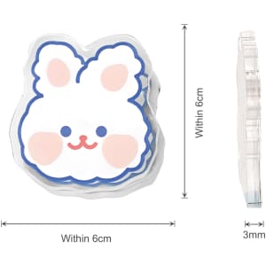 Acrylic UV print clip in the shape of a cute bunny, featuring soft colours and a clear border. Dimensions are 6cm x 3mm.