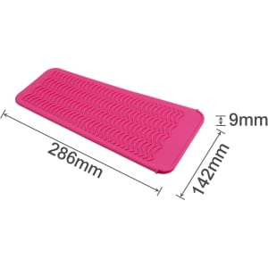 A pink heat resistant silicone mat pouch with a textured surface, measuring 286mm by 142mm and 9mm in thickness.