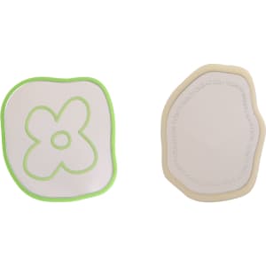 A custom-shaped mirror phone pop holder in cream with green outline, featuring two different designs.