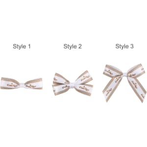 Three adhesive bows displayed in styles one, two, and three, featuring cream and brown colours with a checkered pattern.