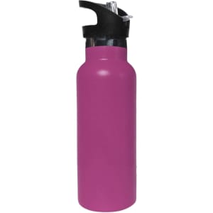 A drink bottle featuring a vibrant pink body, black flip valve lid, and a sleek double wall vacuum design.