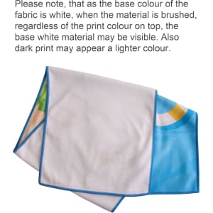 A microfibre beach towel in blue, white, and green with a branded edge. The fabric is soft and lightweight.