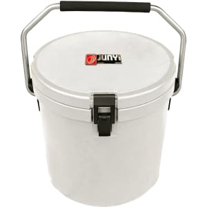 A white 12L ice bucket with a black handle and a logo on the lid.