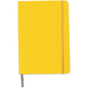A5 PU cover notebook in vibrant yellow with an elastic band closure and a grey ribbon bookmark.