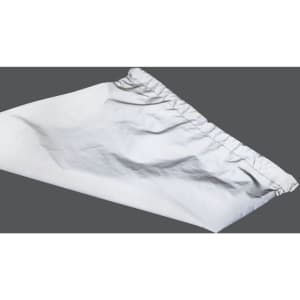 A reflective drawstring bag in a light grey colour, featuring a gathered top and a logo.