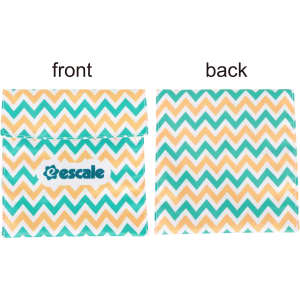 A reusable food pouch with a Velcro closure featuring a zigzag pattern in yellow, green, and white. It has a logo.