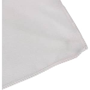A light grey quick dry towel with stitched edges, featuring a logo. Ideal for gym and outdoor activities.