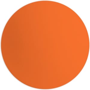 An orange lacrosse ball with a smooth surface, featuring a logo at its centre.