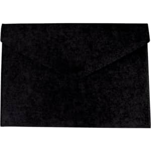 A black felt file folder with a flap closure, featuring a smooth texture and a subtle sheen.