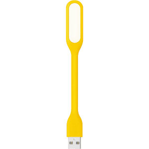 A yellow USB light with a flexible design, featuring a narrow illumination area and a rounded base.