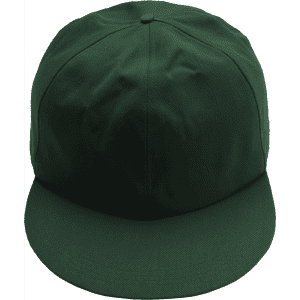 A giant baseball cap in dark green, featuring a structured brim and a rounded crown. It has a logo on the side.