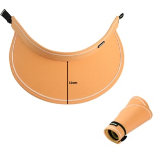 Wide brim sun visor hats in peach colour, featuring a flexible design and a branded logo.