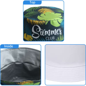 A tropical-patterned ice bucket hat with a green and yellow design, featuring a silver interior and a logo.