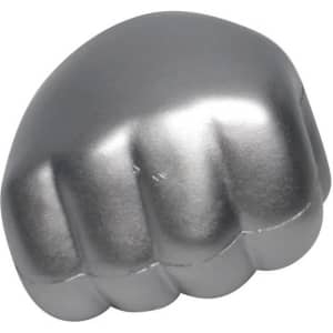 A silver clenched fist shape stress reliever, designed for fun and stress relief, with a glossy finish.