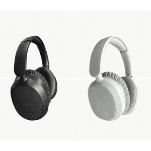 ANC Bluetooth Headphones in black and white, featuring cushioned ear cups and adjustable headbands.