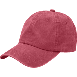 A vintage washed baseball cap in a faded burgundy colour, featuring a logo on the front.
