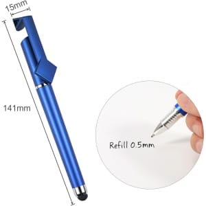 A blue 3 in 1 QR Code pen with a clip and a fine 0.5mm refill tip. Features a logo on its body.
