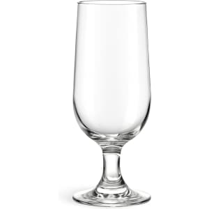 A clear glass goblet with a fluted design and a sturdy stem. It has a smooth surface and no visible branding.