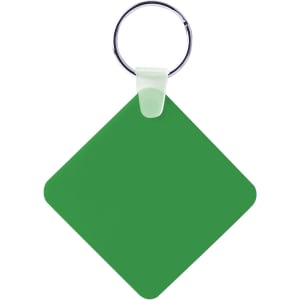 A green square keyring with a metal ring for attachment. Ideal for personalising keys.