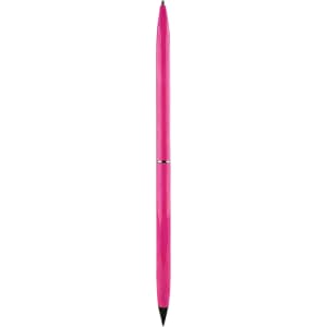 A double-ended pencil and ballpoint pen in a vibrant pink colour. It features a sleek design and a logo.