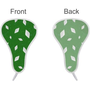 A foldable event fan featuring a green design with leaf patterns on both sides, showcasing front and back views.