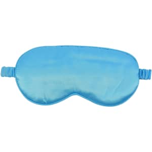 A satin sleep mask in a soft blue colour, featuring an elastic strap for a comfortable fit.