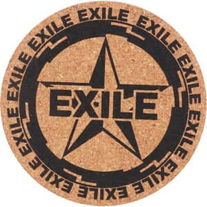 A round eco cork coaster featuring a black star design and a circular logo with text.