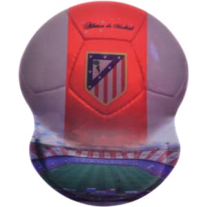 A mouse mat featuring a football design with a stadium scene and red accents. It has a logo on it.