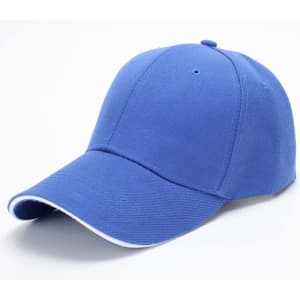 A blue 6-panel cap with a curved brim and contrasting trim. It features a logo on the front.