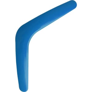 A blue V-shaped boomerang toy with a glossy finish, suitable for outdoor play. It features a branding logo.