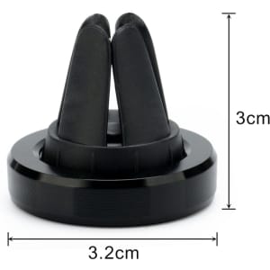 A black clip-on car phone holder with two cushioned grips, measuring 3.2 cm wide and 3 cm tall.
