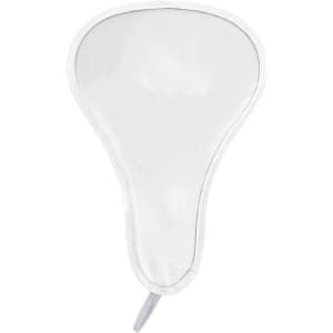 A foldable event fan in white with a handle, featuring a simple design and a logo on the side.