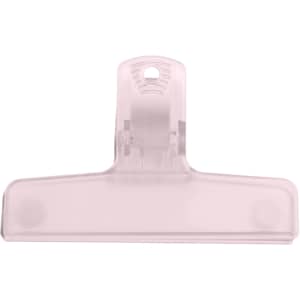 A translucent pink plastic magnetic clip with a sturdy clamp and a hole for easy attachment.