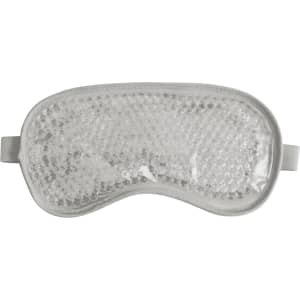 A grey gel cold/hot eye mask featuring a textured surface with a transparent front and elastic straps on the sides.