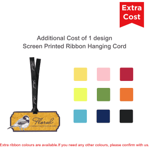 A custom car air freshener in floral design with a black ribbon hanging cord, available in various colours.