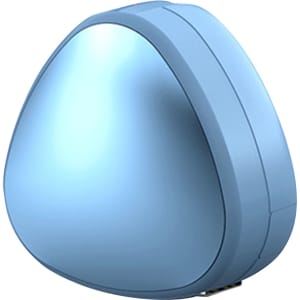 A light blue 3-in-1 retractable portable charging cable with a compact, rounded design and branding.