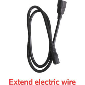 A black electric extension wire with connectors at both ends, laid against a white background.