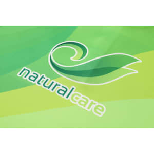 A green background featuring a logo with a stylised leaf design and the text "naturalcare" below it.