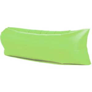 An inflatable lazy bed in bright green, featuring a streamlined design with a smooth surface.